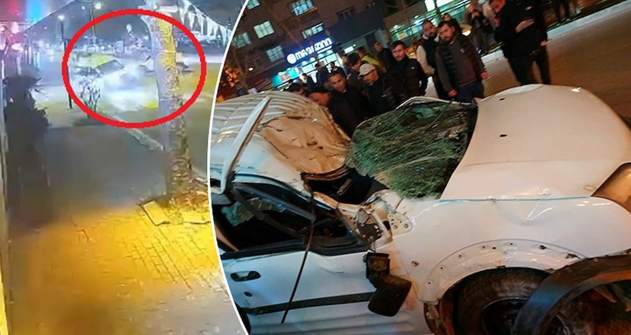 Önce direğe, sonra takla atıp ağaca çarptı: Araçtakiler yara almadan kurtuldu